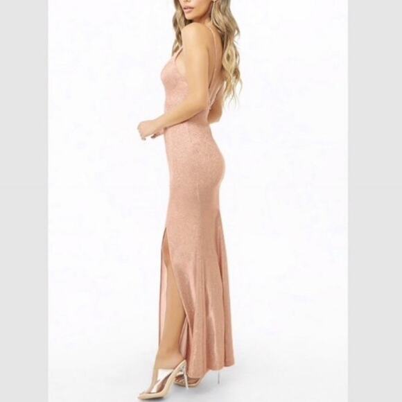 Forever 21 Blush Silver Glitter Halter Bodycon Mermaid Maxi Dress - Picture 2 of 6